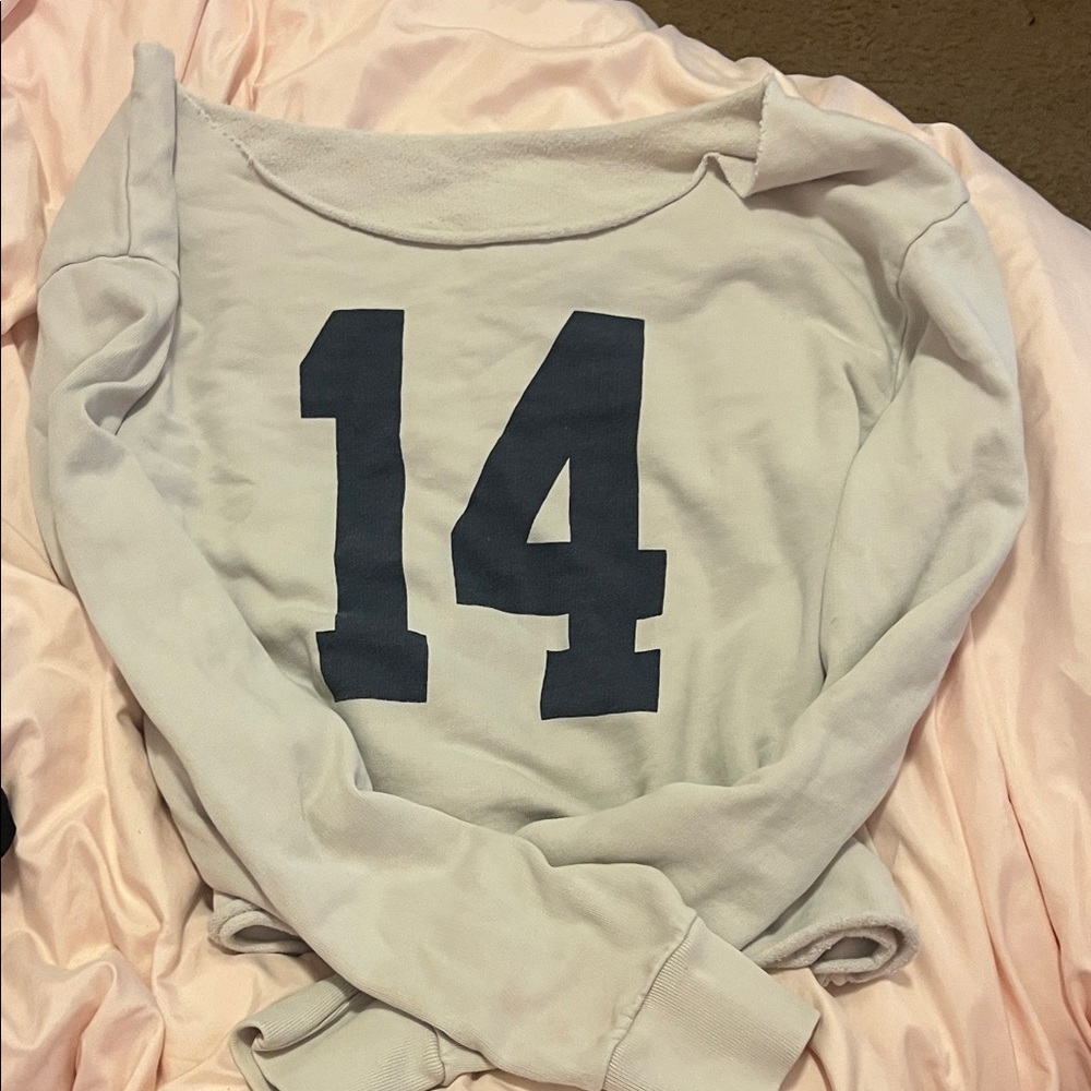 Brandy Melville Off-Shoulder White and Navy Sweater